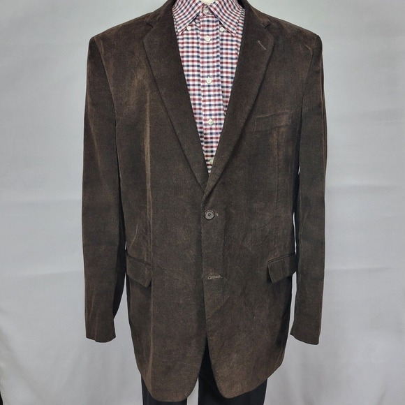 Pronto Uomo Men's Sport Coat‎ Blazer Two Button Brown Corduroy Cotton Sz 48XL